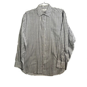 J Crew M 15-15 1/2 long sleeve white blue checked cotton
